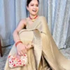 Golden Pleated Saree With Satin Blouse 2