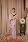 Hazel purple tissue saree with velvet blouse 4