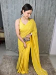 Mustard yellow sequin saree with satin blouse 3