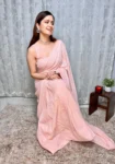 Baby Pink Sequin Saree with Stiched Blouse 3