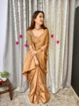 Golden Brown Saree with hand embroidered blouse 7