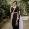 Sand Beige And Black Pleated Saree 1