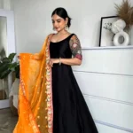 Black Anarkali With Embroidered Sleeves And Yellow Heavy Work Duppatta 1