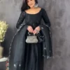 Black slit suit with embroidered dupatta 1