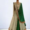 Bottle green anarkali suit with cape 1