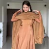 Brown Uppada Silk Anarkali Suit With Embroidered Dupatta 1