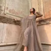 Dark Golden Organza Suit With Slit 1