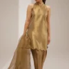 Golden tissue short kurti suit with hand embroidered dupatta 1