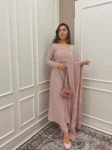 Mauve chinnon anarkali suit