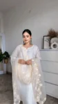 Milky white uppad silk suit with organza hand embroidered duppatta 1