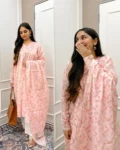 Pink Printed Anarkali Suit With Duppatta And Pant 1