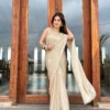 Tan gold laser georgette saree with oat golden blouse 1