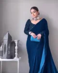 Teal Blue Velvet Saree 1