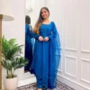 Teal Blue Chiffon Satin Anarkali Suit 1