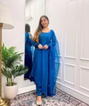 Teal Blue Chiffon Satin Anarkali Suit 1