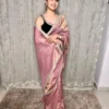 Tissue silk saree with navy blue velvet blouse 1