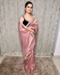 Tissue silk saree with navy blue velvet blouse 1