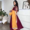 Wine Anarkali Suit with Embroidered Sleeves 1