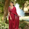 Wine chinnon saree with hand embroidered blouse and waisi belt