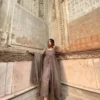 Dark Golden Organza Suit With Slit 2