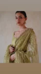 Green uppada silk anarkali with hand embroidered sleeves 3