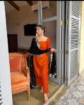 Orange Velvet Suit With Embroidered Duppatta 5