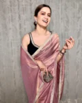 Tissue silk saree with navy blue velvet blouse 3