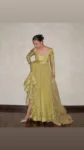 Green uppada silk anarkali with hand embroidered sleeves 4
