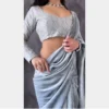 Silver grey velvet saree with embroidered blouse 2