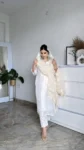 Milky white uppad silk suit with organza hand embroidered duppatta 4