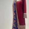 Red straight cut suit with ikat patan patola duppatta 2