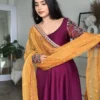 Wine Anarkali Suit with Embroidered Sleeves 2