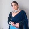Teal Blue Velvet Saree 2