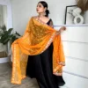 Black Anarkali With Embroidered Sleeves And Yellow Heavy Work Duppatta 2