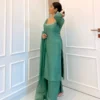 Green uppada silk straight cut suit 2