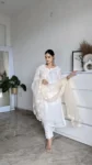 Milky white uppad silk suit with organza hand embroidered duppatta 5