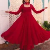 Red flowy georgette anarkali suit with lehriya dupatta 2