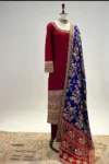 Red straight cut suit with ikat patan patola duppatta 3