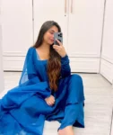 Teal Blue Chiffon Satin Anarkali Suit 2