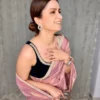 Tissue silk saree with navy blue velvet blouse 2