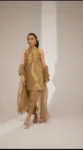 Golden tissue short kurti suit with hand embroidered dupatta 5