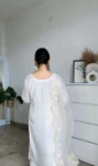 Milky white uppad silk suit with organza hand embroidered duppatta 6