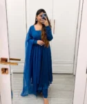 Teal Blue Chiffon Satin Anarkali Suit 4
