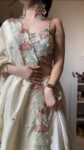 Off White Floral Hand Embroidered Tissue Lehenga 1
