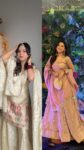 Off white embroidered sharara set and pink mirror lehnga