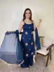 Royal Blue Sharara Set With Hand Work Buttis And Mirror Work Lace Duppatta 8
