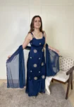 Royal Blue Sharara Set With Hand Work Buttis And Mirror Work Lace Duppatta 4
