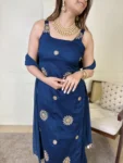 Royal Blue Sharara Set With Hand Work Buttis And Mirror Work Lace Duppatta 6