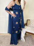 Royal Blue Sharara Set With Hand Work Buttis And Mirror Work Lace Duppatta 1