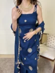 Royal Blue Sharara Set With Hand Work Buttis And Mirror Work Lace Duppatta 2